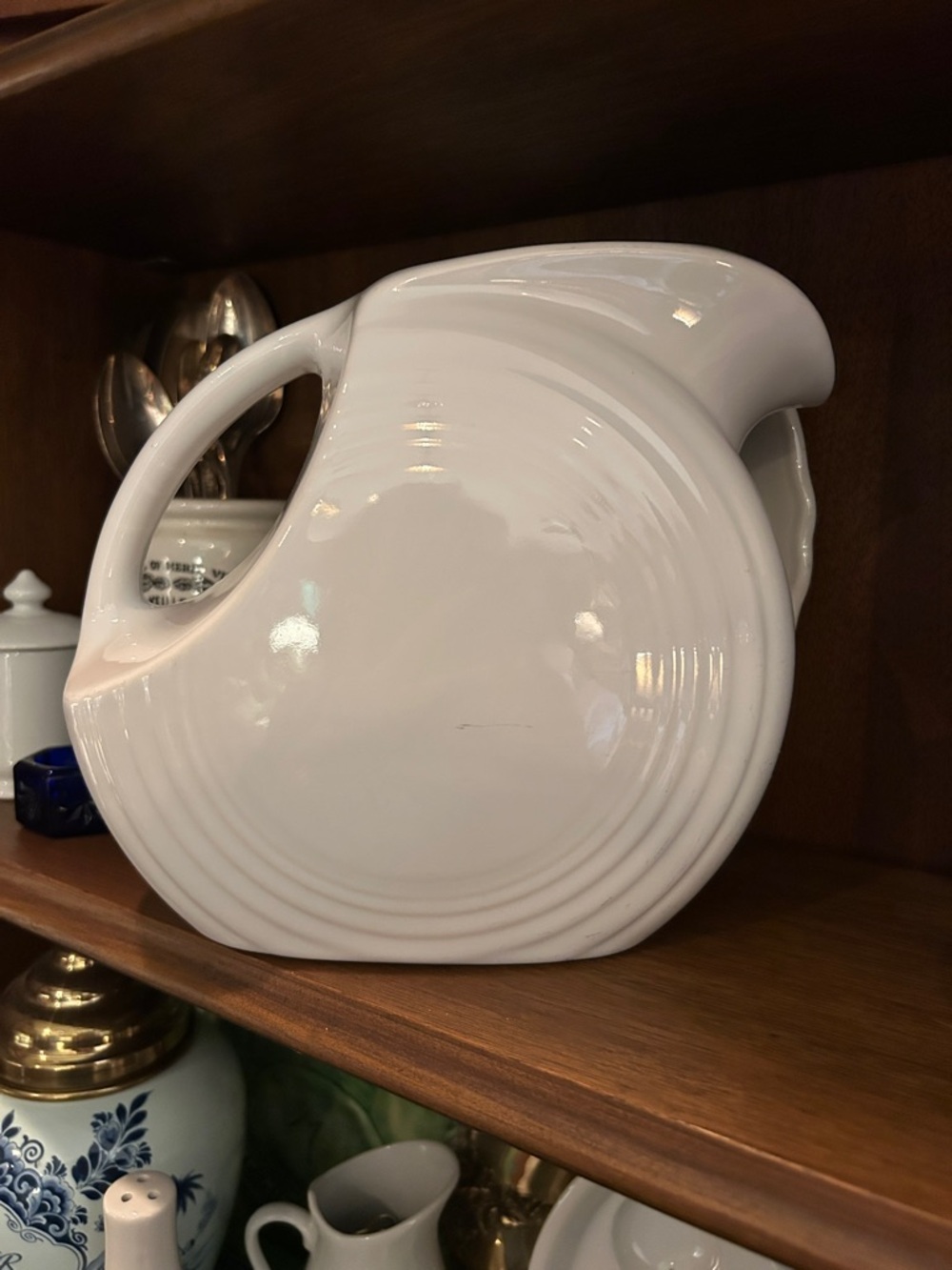 Large Fiesta Ceramic White Disc Pitcher